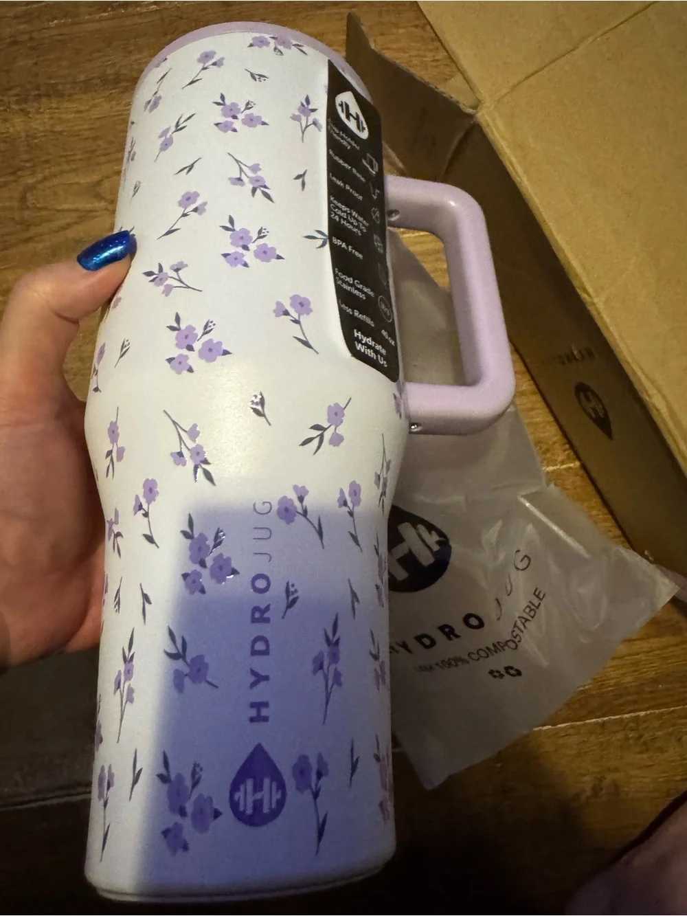 Hydrojug Iris purple flowers 40 ounce tumbler NEW